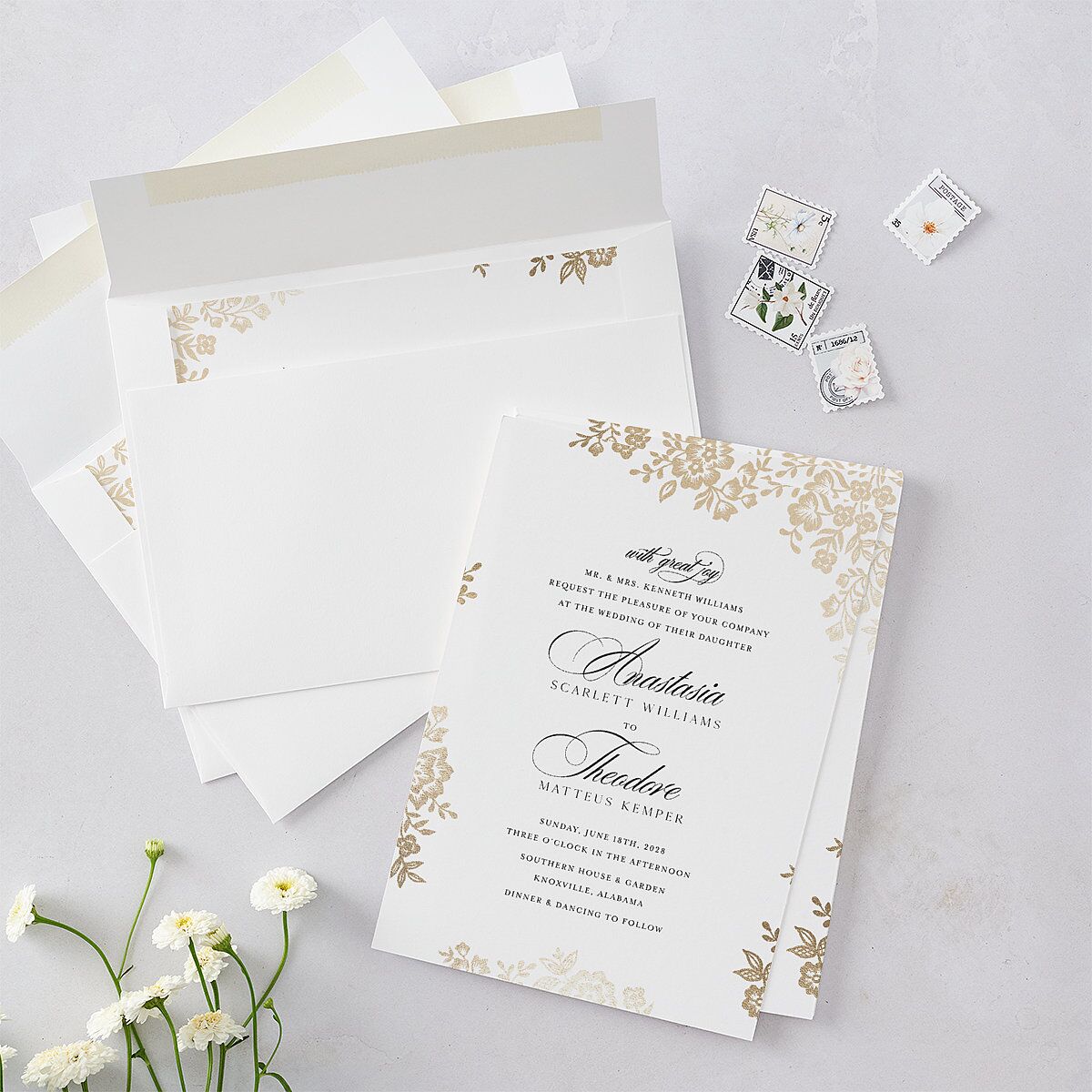 Foil Lace Wedding Invitations Gold Pure White Signature Blank No Standard