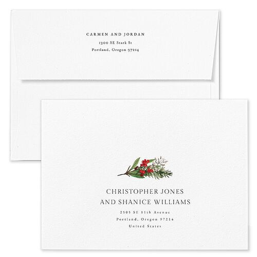 Christmas Poinsettia Wedding Invitation Envelopes White Ruby Both Recipient and Return Addresses Standard Signature