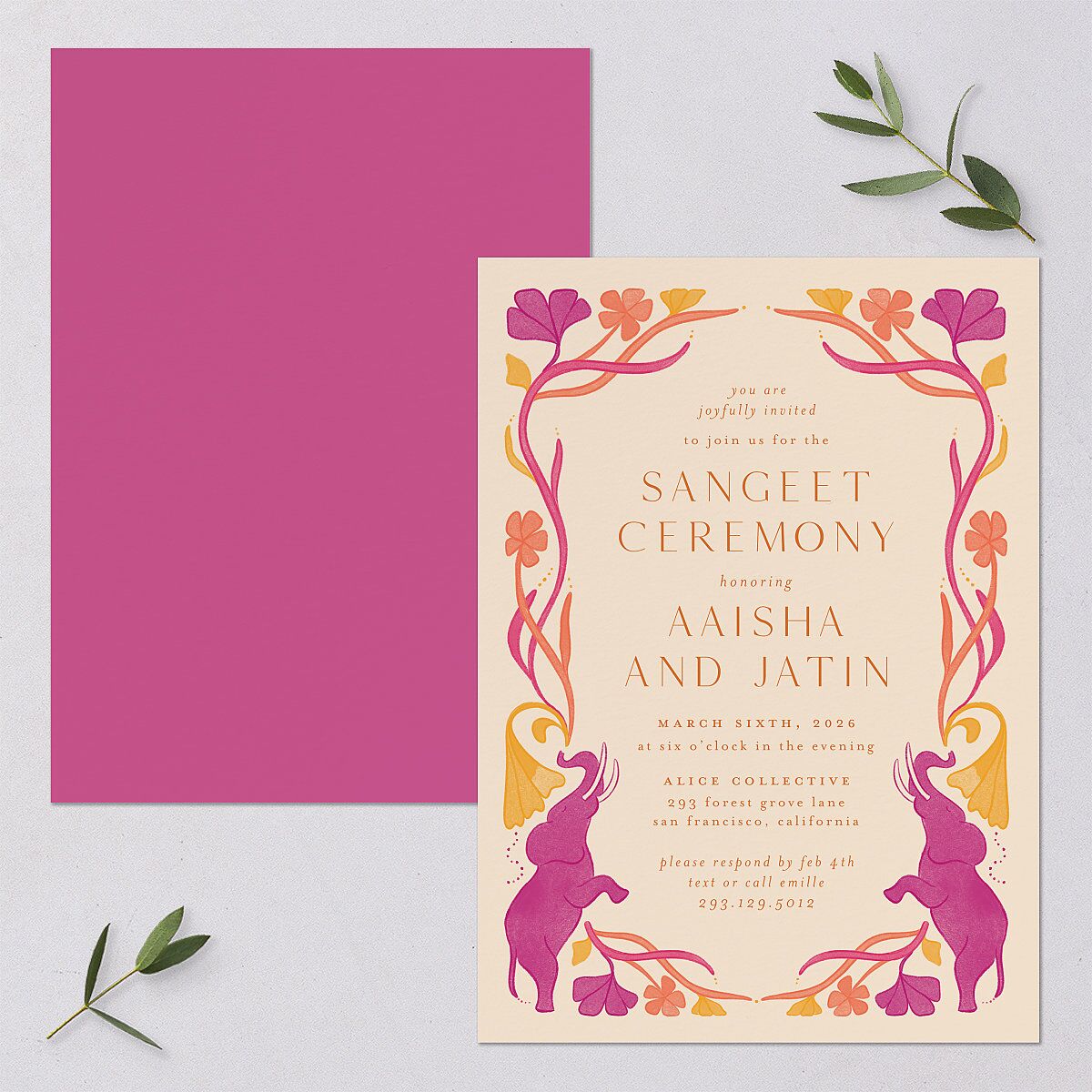Indian Majestic Legacy Elephants Rehearsal Dinner Invitations Mulberry Signature Blank Standard