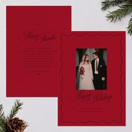 Holiday Eclectic Wavy Frame Holiday Cards Ruby Portrait  Signature Blank Standard
