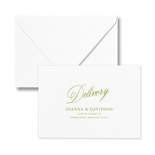 We're Getting Married Response Card Euro Envelopes Deep Olive White Return Address Luxe