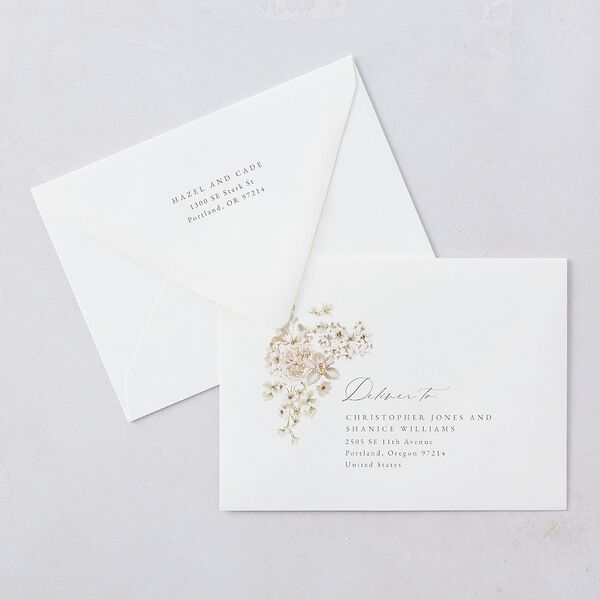 Luxury Floral Archway Wedding Invitation Euro Envelopes White Dijon Both Recipient and Return Addresses Luxe Signature