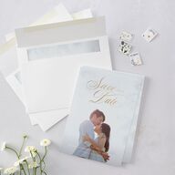 Rose Garden Crest Save the Date Cards by Bridgerton Gold Dark Emerald Signature smooth Blank No Standard