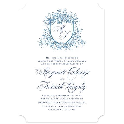 Elegant Rose Crest Wedding Invitations Sapphire Signature Blank No Ticket