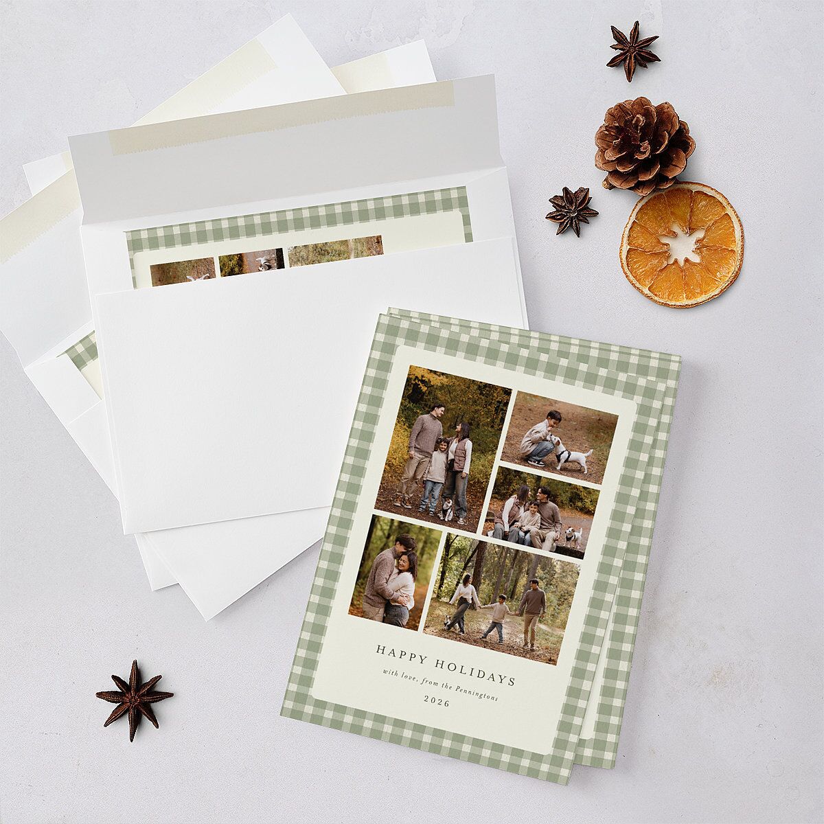Holiday Buffalo Check Holiday Cards Moss Signature Blank Standard