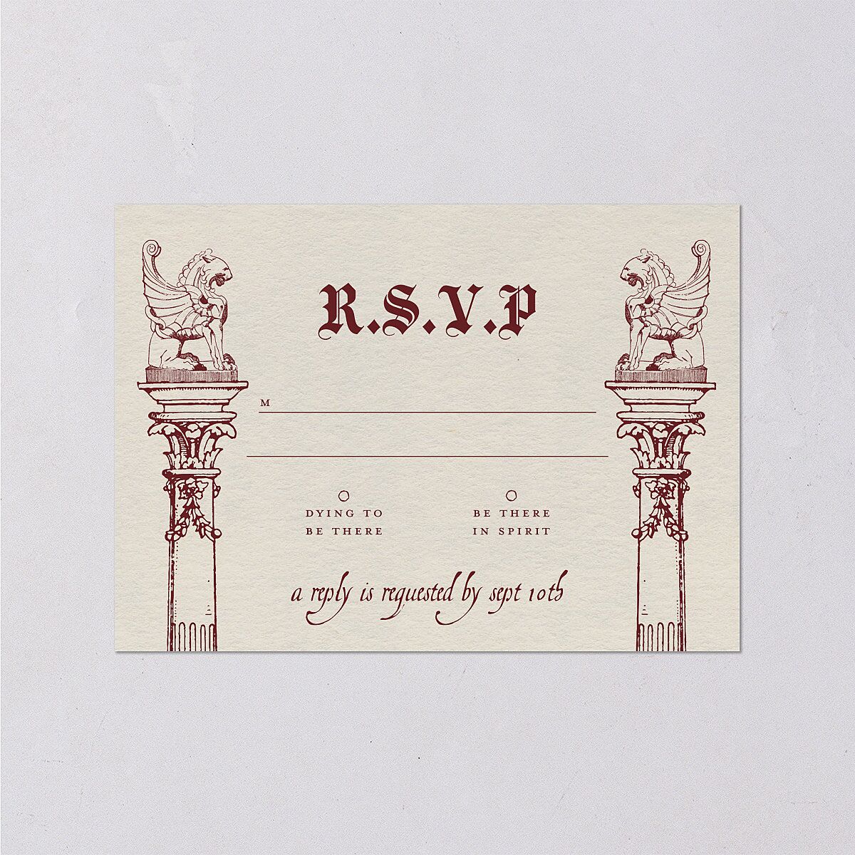 Gothic Medieval Arch Wedding Response Cards Burgundy Signature Standard