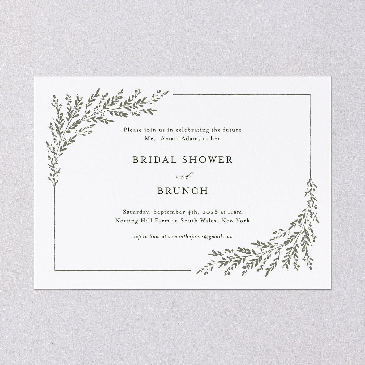 Rustic Branch Frame Bridal Shower Invitations Pure White Signature Blank
