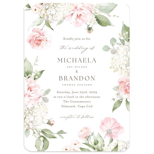 Elegant Peonies and Hydrangeas Wedding Invitations Rose Pink Signature Blank No Rounded