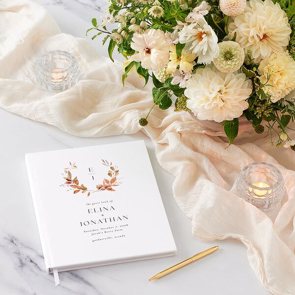 Leafy Rustic Monogram Guest Books Raw Sienna