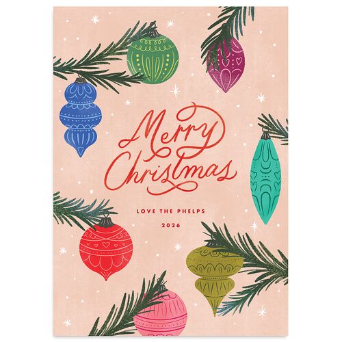Vintage Christmas Ornaments Holiday Cards Barely Peach Signature Blank Standard