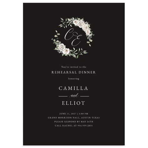 Floral Monogram Rehearsal Dinner Invitations Midnight Signature Blank Standard