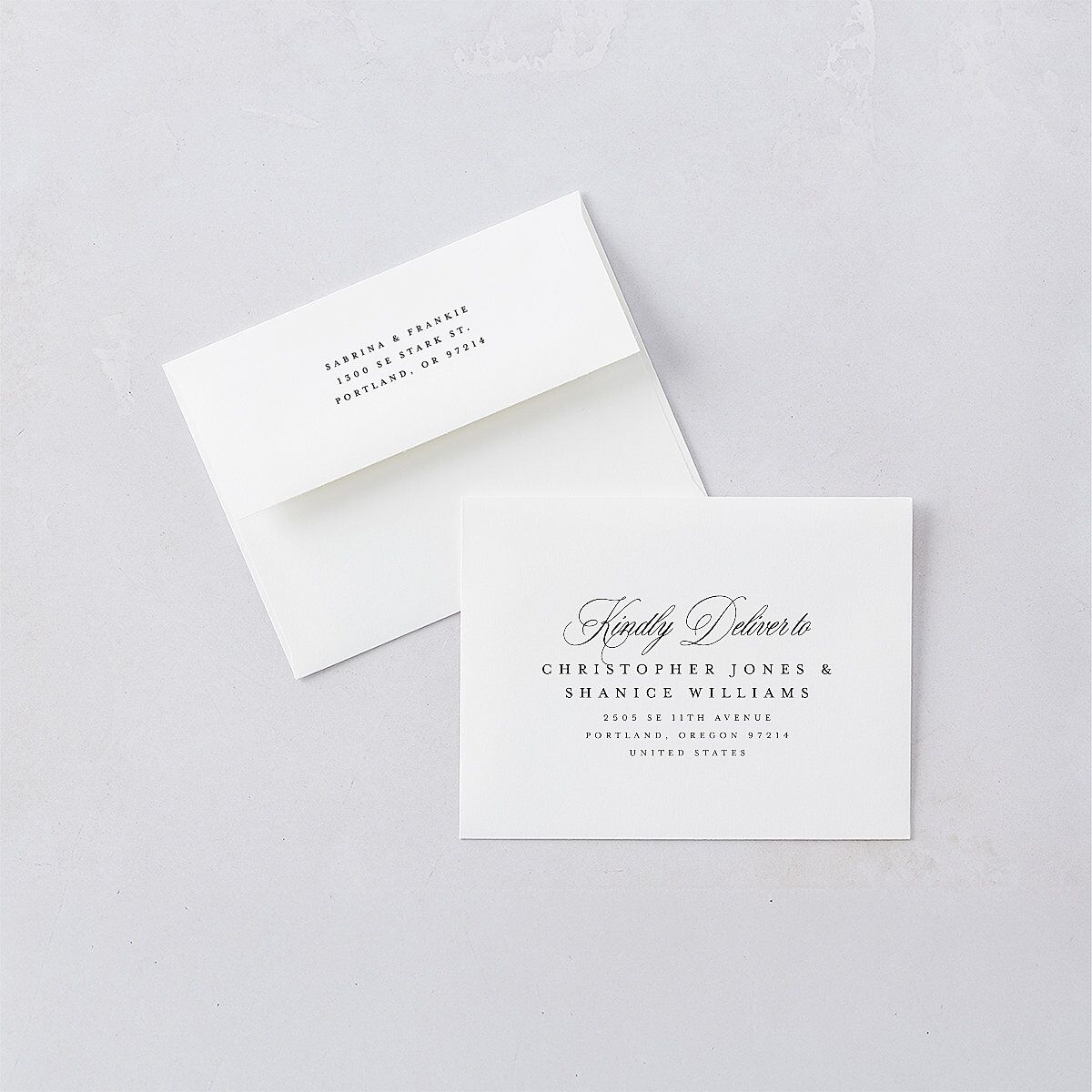 Modern Classic Picture Portrait Save the Date Magnet Envelopes White Pure White Both Recipient and Return Addresses Signature Standard