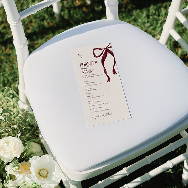 Whimsical Hand Drawn Bow Wedding Programs Burgundy Signature