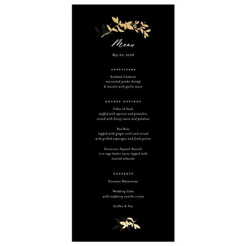 Shining Wreath Foil Menus Midnight Gold Signature