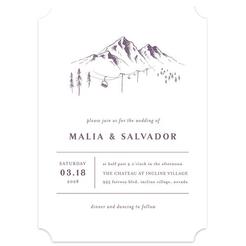Etched Mountains Wedding Invitations Plum Signature Blank No Ticket