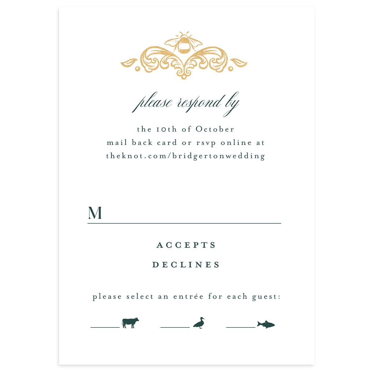 Glamorous Crown Monogram Crest Wedding Response Cards by Bridgerton