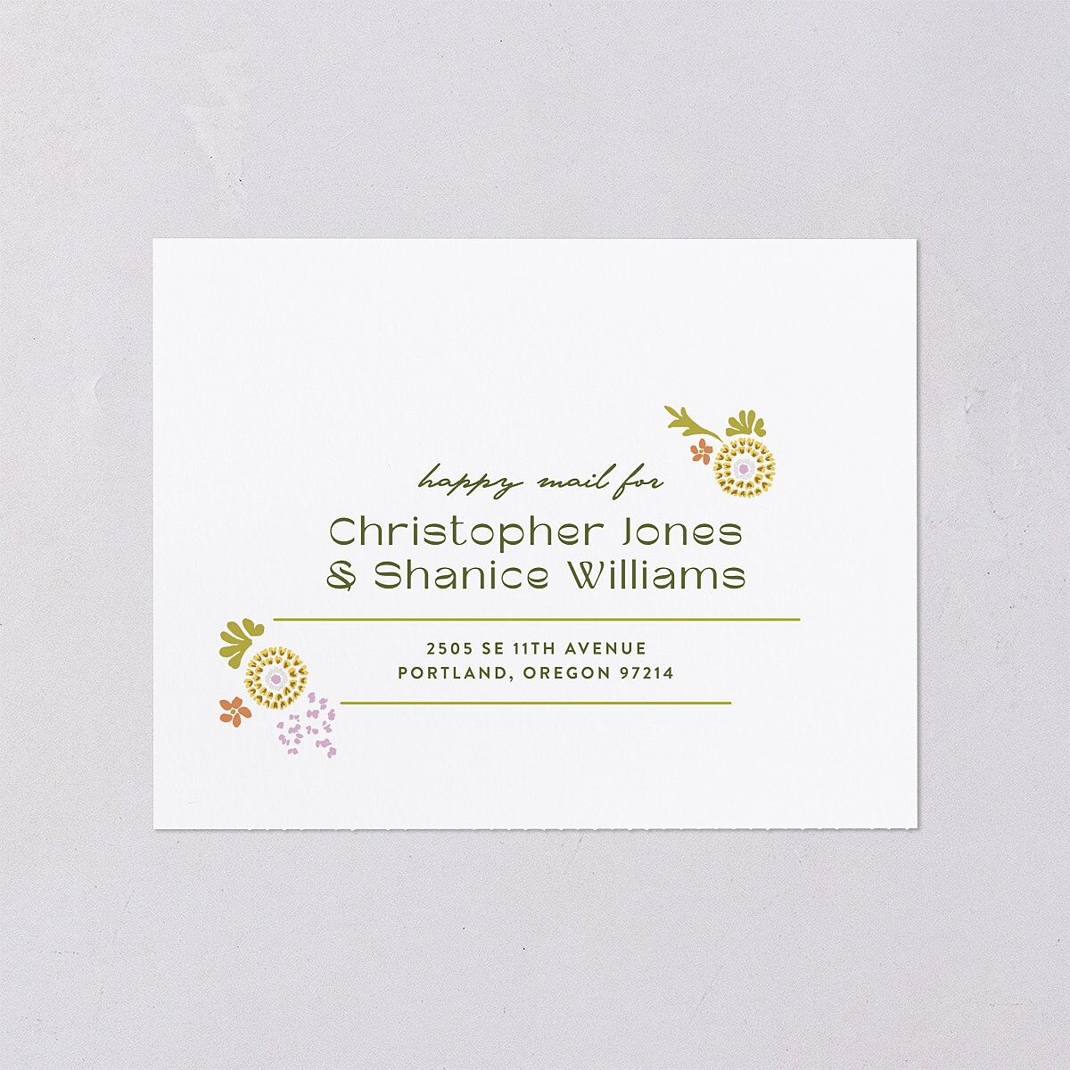 Wildflower Nouveau All-in-One Wedding Invitations Dark Camo Signature Light Both Recipient and Return Addresses No