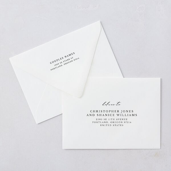 Eucalyptus Frame Rehearsal Dinner Invitation Euro Envelopes Luxe Pure White White Both Recipient and Return Addresses Signature