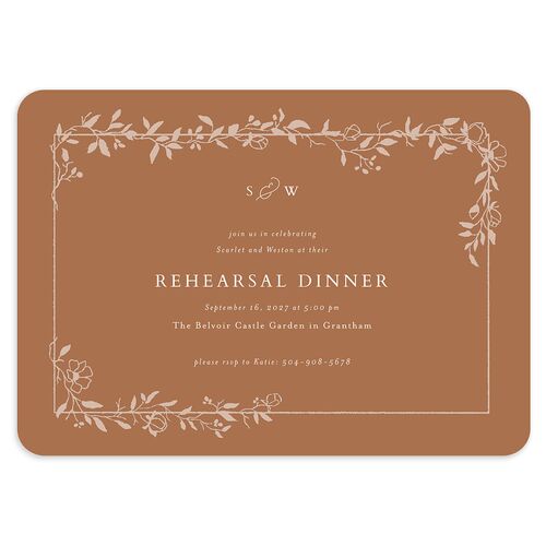 Delicate Vines Rehearsal Dinner Invitations Copper Signature Blank Rounded