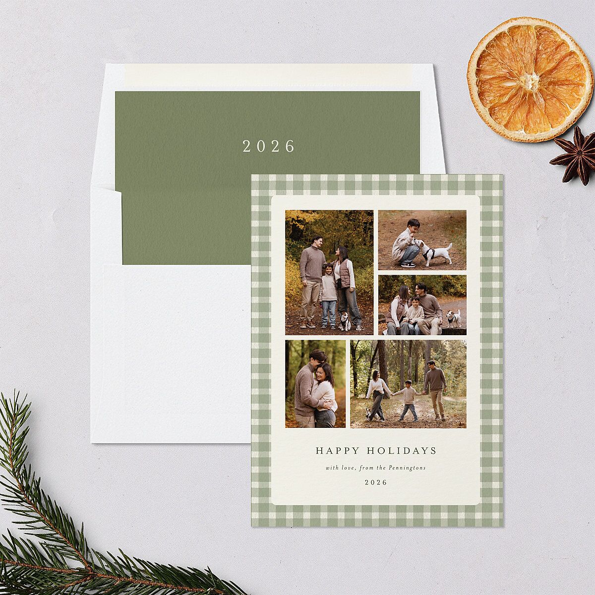 Holiday Buffalo Check Holiday Cards Moss Signature Blank Standard