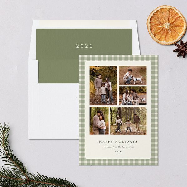 Holiday Buffalo Check Holiday Cards Moss Signature Blank Standard