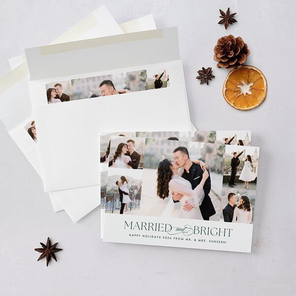 Married and Bright Wedding Gallery Holiday Cards Emerald Signature Blank Standard