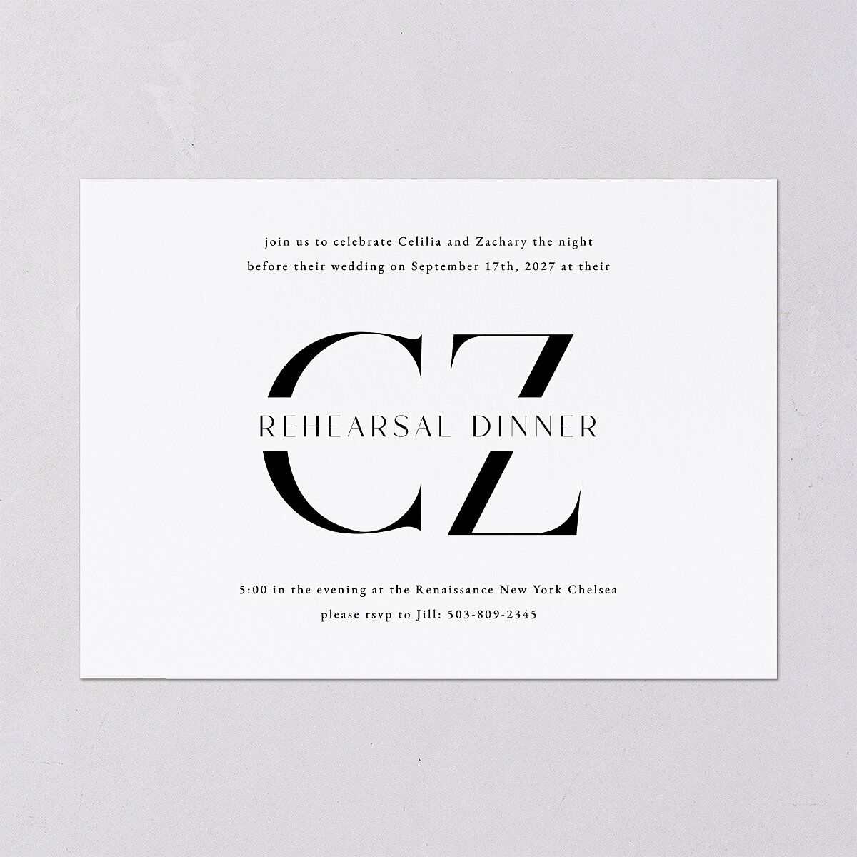 Simple Modern Monogram Rehearsal Dinner Invitations — view 2