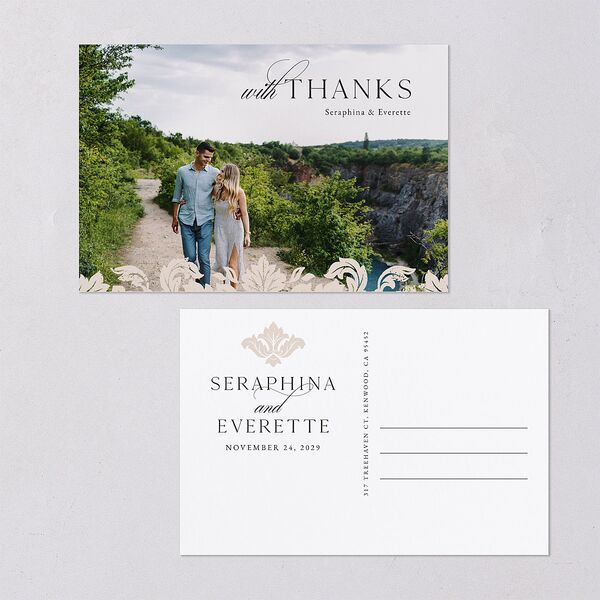 Elegant Damask Thank You Postcards Champagne Postcard