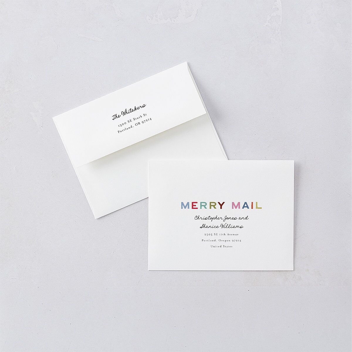 Very Merriest Retro Christmas Thank You Card Envelopes White Linen Both Recipient and Return Addresses Signature Standard