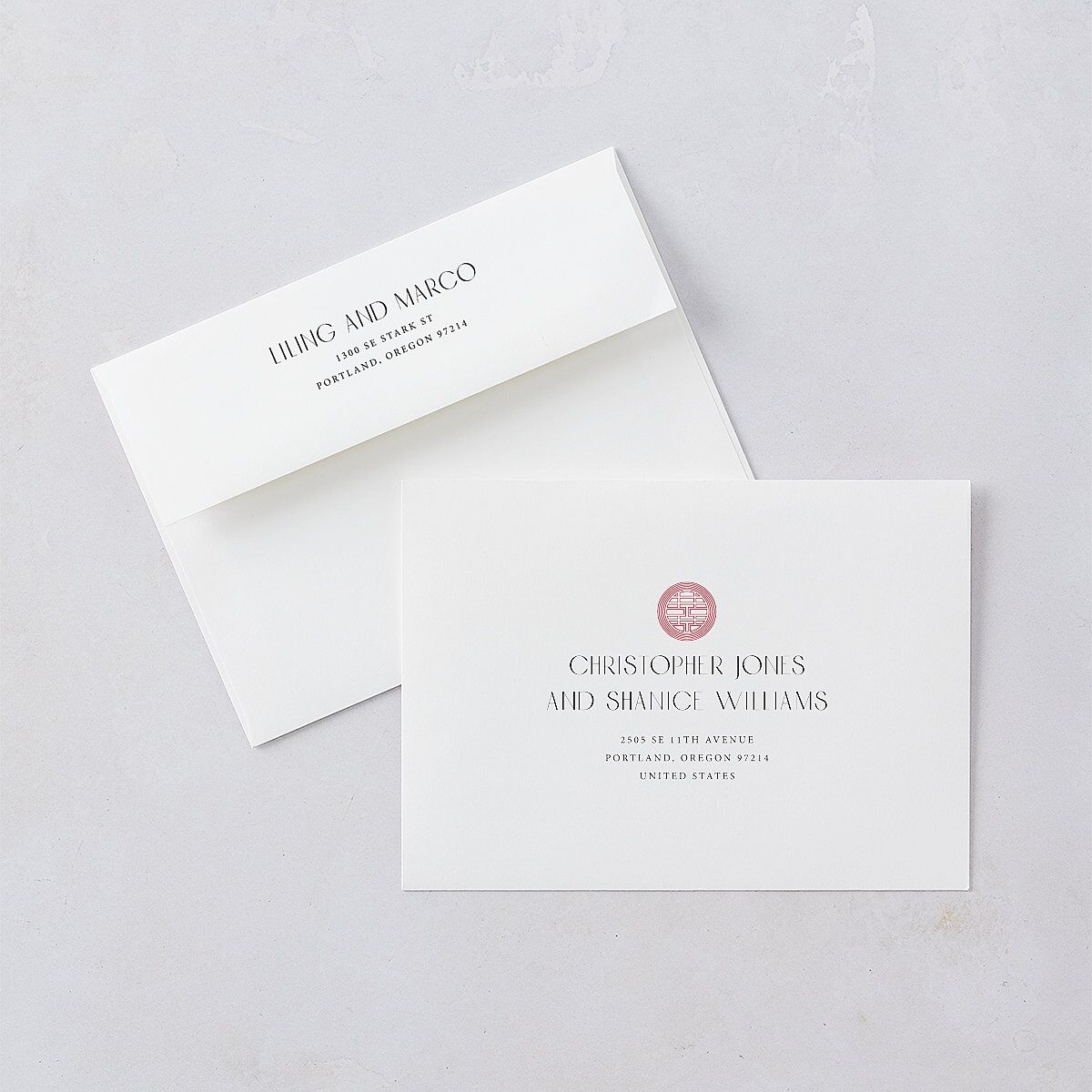 Chinese Lucky Circle Wedding Invitations  True Red Signature Blank No Standard