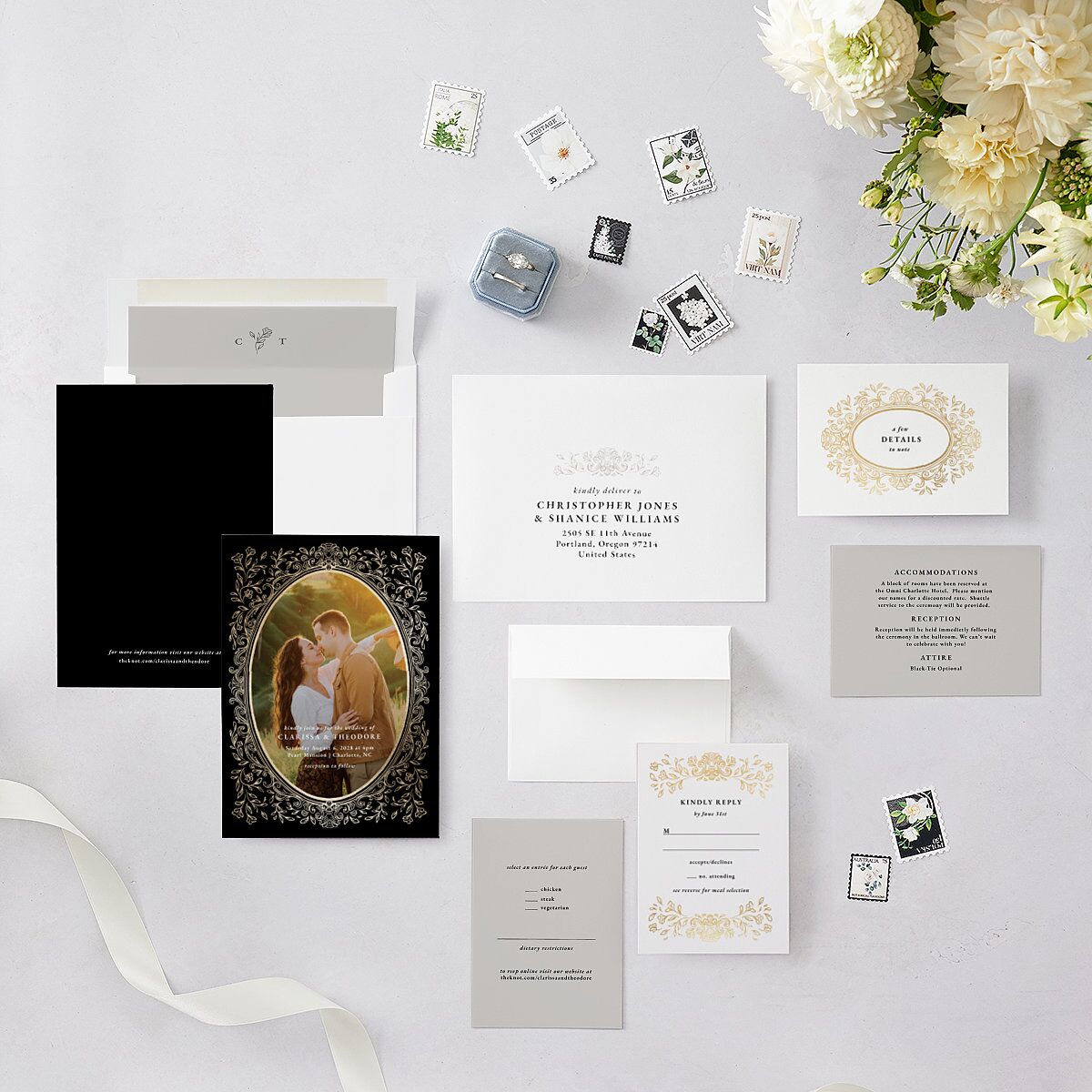 Regal Photo Foil Wedding Invitations Midnight Gold Signature Blank No Standard