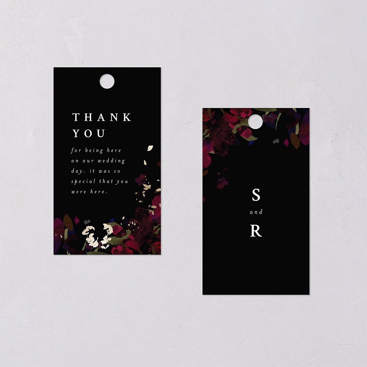 Midnight Floral Favor Gift Tags Gold Raspberry Signature