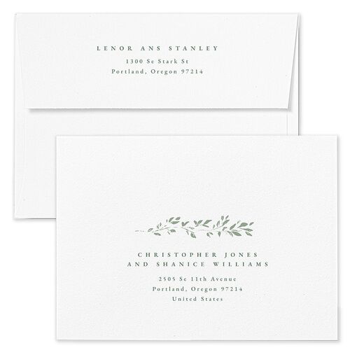 Foliage Accent Save The Date Card Envelopes Thyme White Both Recipient and Return Addresses Signature Standard