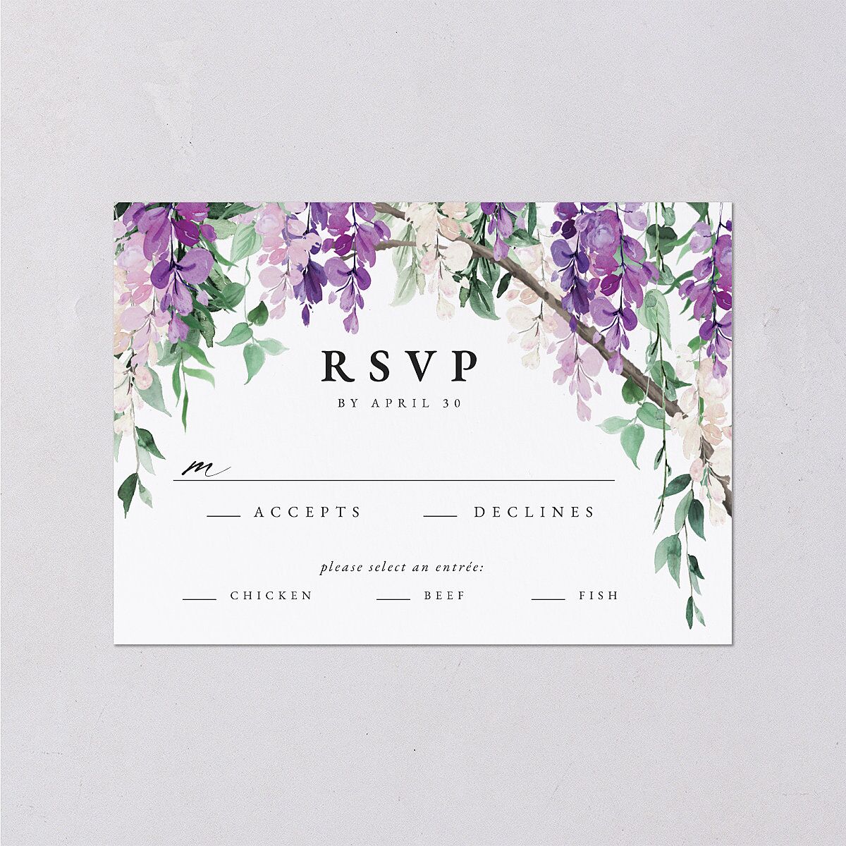 Romantic Wisteria Wedding Response Cards Purple Petal Signature Standard