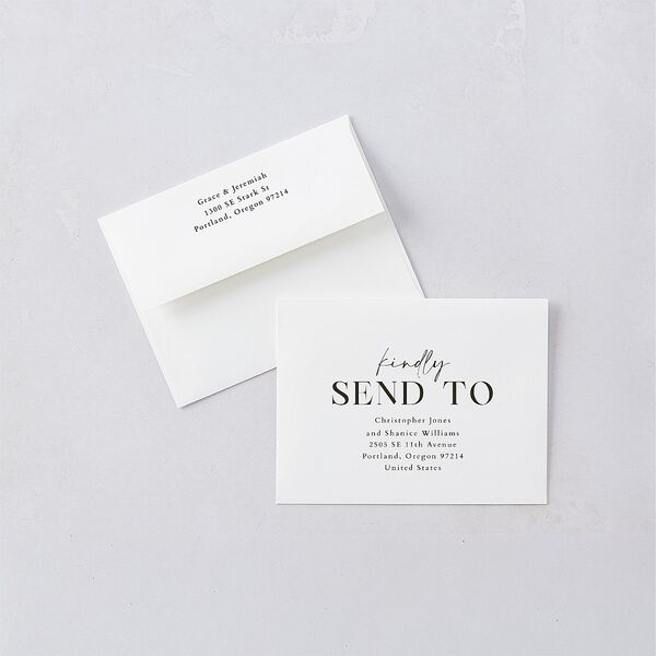 Foundation Save the Date Petite Card Envelopes White Pure White Both Recipient and Return Addresses Signature Standard