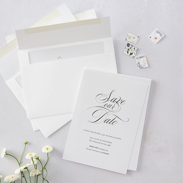 Exquisite Calligraphy Save The Date Cards Pure White Signature smooth Blank No Standard