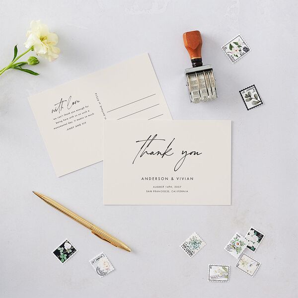 Simply Script Thank You Postcards Linen