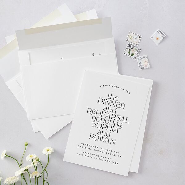 Classic Stack Rehearsal Dinner Invitations Pure White Signature Blank
