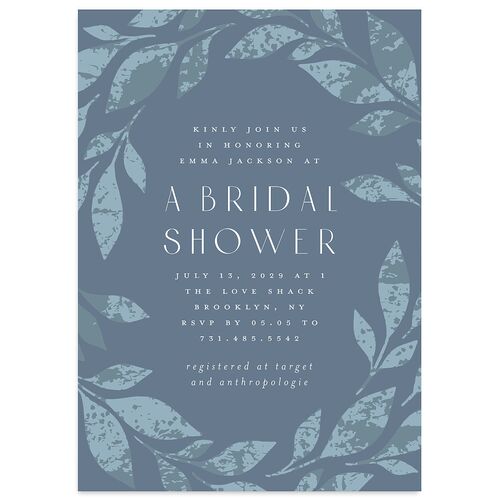 Gilded Leaves Bridal Shower Invitations Regency Blue Signature Blank Standard