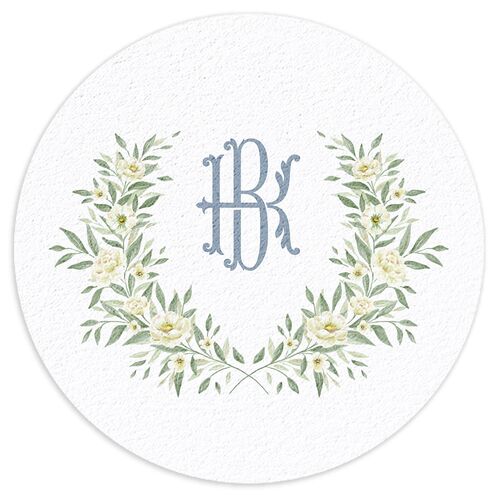 Luxury Floral Monogram Wedding Day Coasters Sea Blue Cardboard Circle