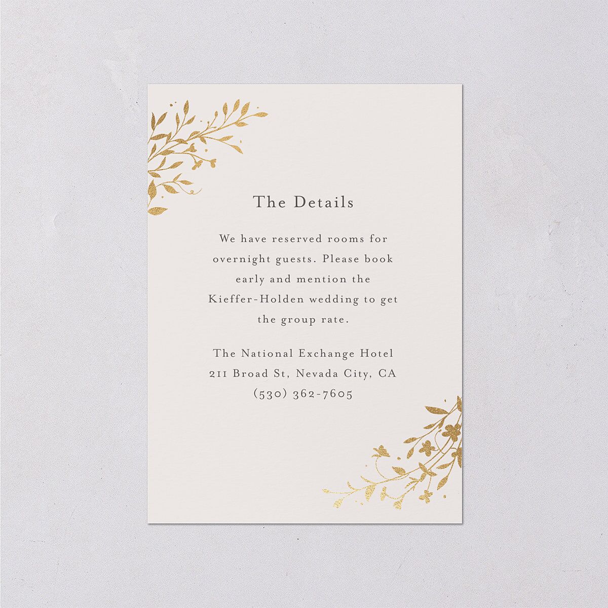 Oval Garland Foil Wedding Event Detail Cards Champagne Gold Signature Standard