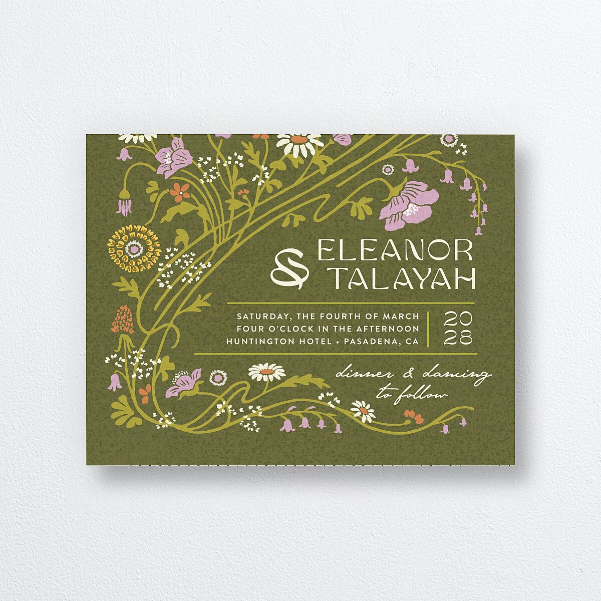 Wildflower Nouveau All-in-One Wedding Invitations Dark Camo Signature Light Both Recipient and Return Addresses No