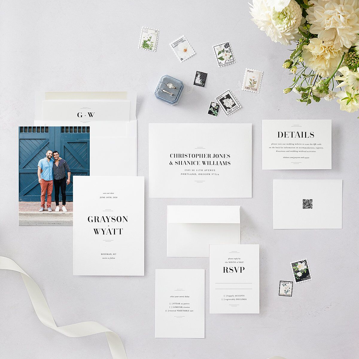 Country Club Save the Date Cards Pure White Signature smooth Blank No