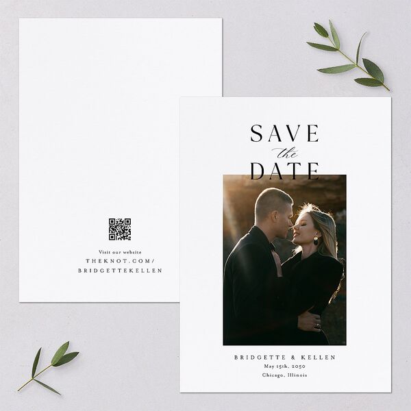 Timeless Typography Save The Date Cards Pure White Signature smooth Blank No Standard
