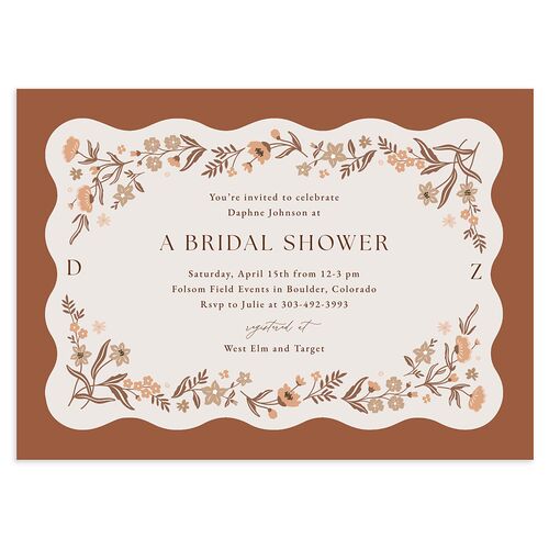 Flora Garden Border Bridal Shower Invitations Walnut Signature Blank Standard