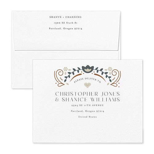 Nordic Folk Thank You Card Envelopes White Latte Both Recipient and Return Addresses Signature Standard