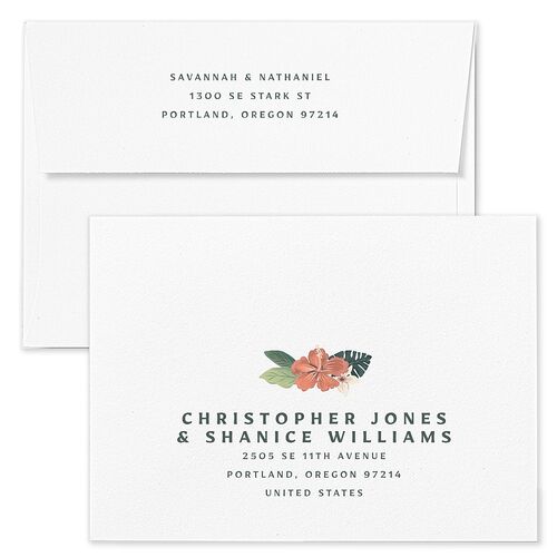 Vintage Hawaiian Island Rehearsal Dinner Invitation Envelopes White Eucalyptus Both Recipient and Return Addresses Signature Standard