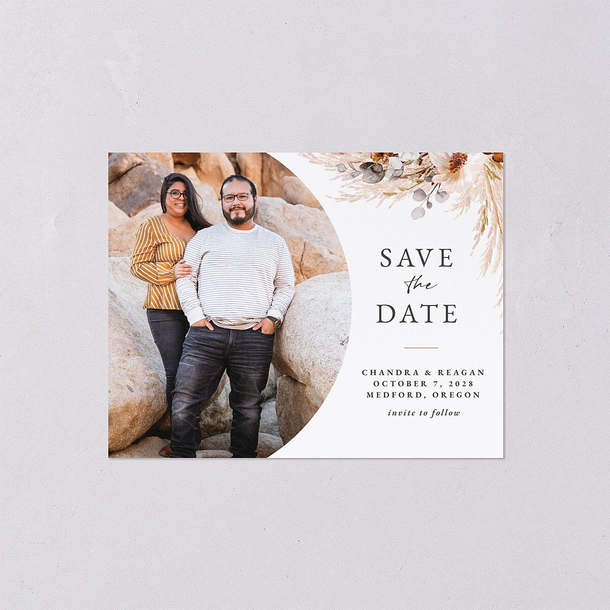 Bohemian Floral Hoop Save the Date Petite Cards Camel Signature smooth Blank No Standard