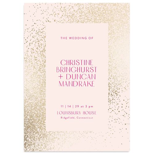 Shimmering Frame Wedding Invitations Gold Pink Cotton Signature Blank No Standard