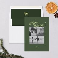 Retro Minimalist Photo Triad Holiday Cards Scottish Green Signature Blank Standard